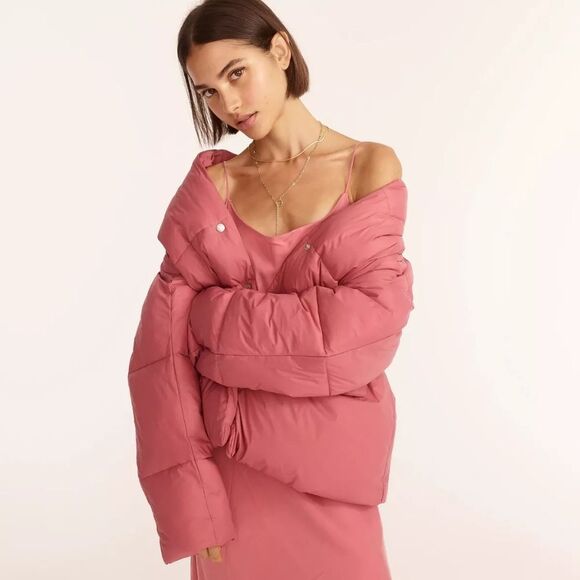 J. Crew Pink Cozycore Outdoors Athleisure Feminine Cabincore Puffer Jacket XS - Picture 1 of 15